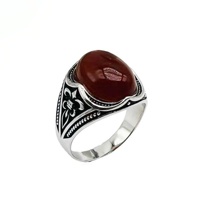 Red Agate Silver Men’s Ring