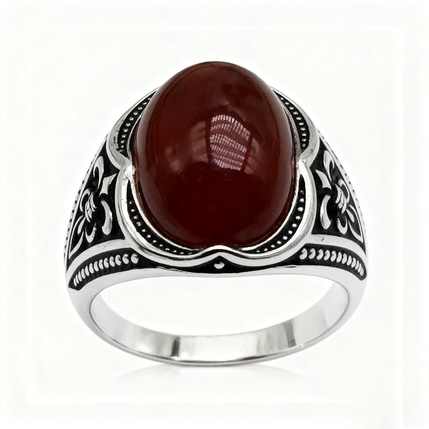 Red Agate Silver Men’s Ring