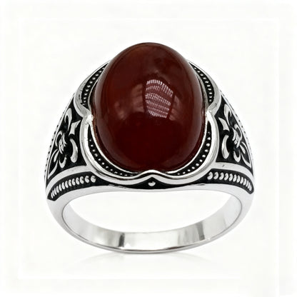Red Agate Silver Men’s Ring
