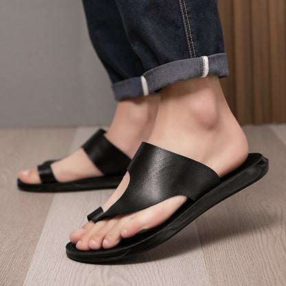 Premium Black Leather Flip-Flops
