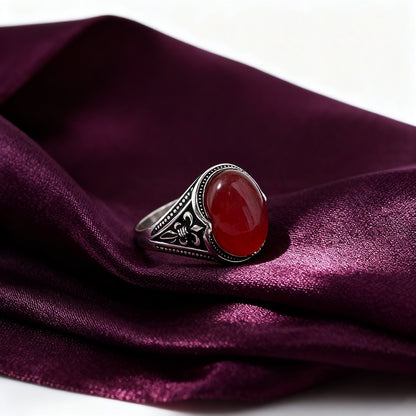 Red Agate Silver Men’s Ring