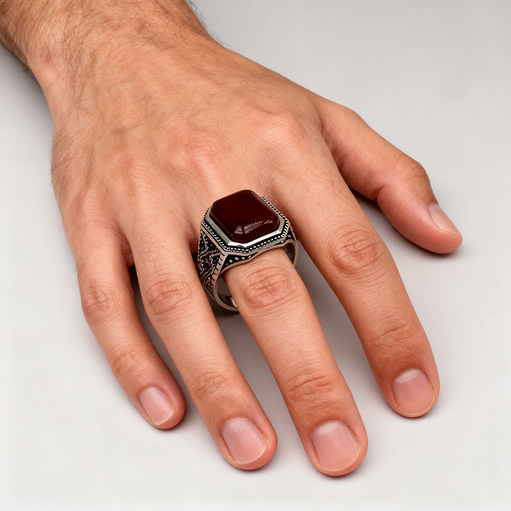 Luxury Silver Agate Men’s Ring
