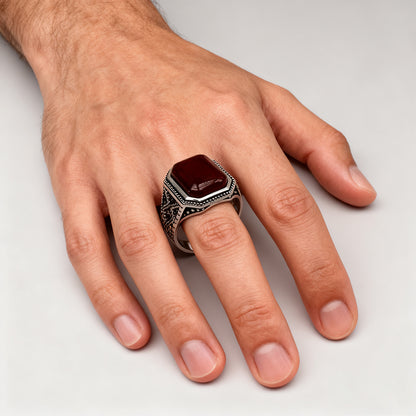 Luxury Silver Agate Men’s Ring