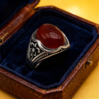 Red Agate Silver Men’s Ring