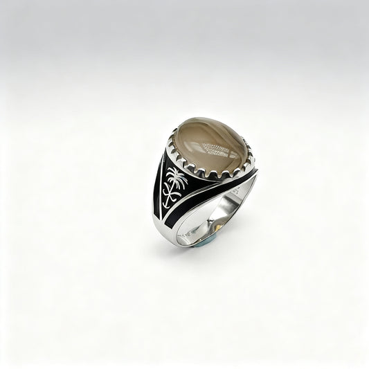 Vintage Silver Agate Men’s Ring