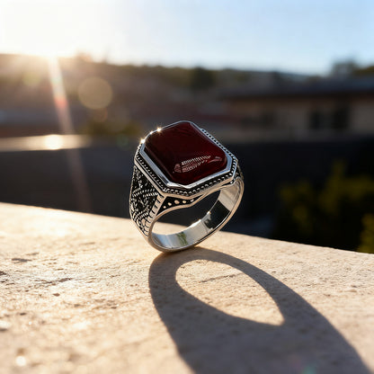 Luxury Silver Agate Men’s Ring
