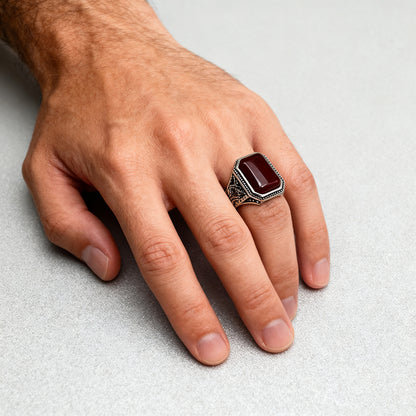 Luxury Silver Agate Men’s Ring