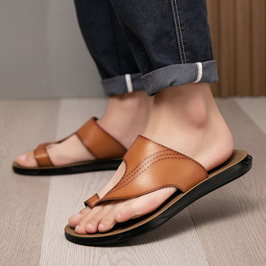 Classic Brown Leather Flip-Flops