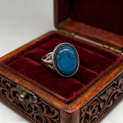 Retro Blue Turquoise Silver Ring