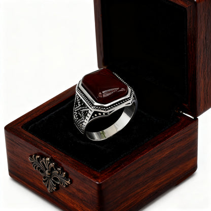 Luxury Silver Agate Men’s Ring